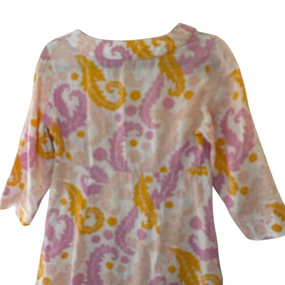 Boden Linen Floral Dress Size 8L Elbow Sleeve Knee Length Split V-Neck Pastel - Picture 8 of 9